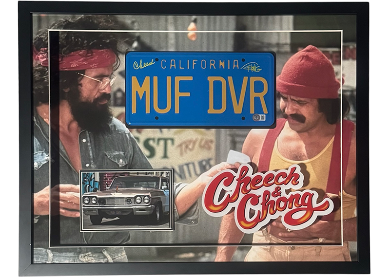 Cheech & Chong Signed MUF DVR License Plate Framed 27.5x21.5 Beckett