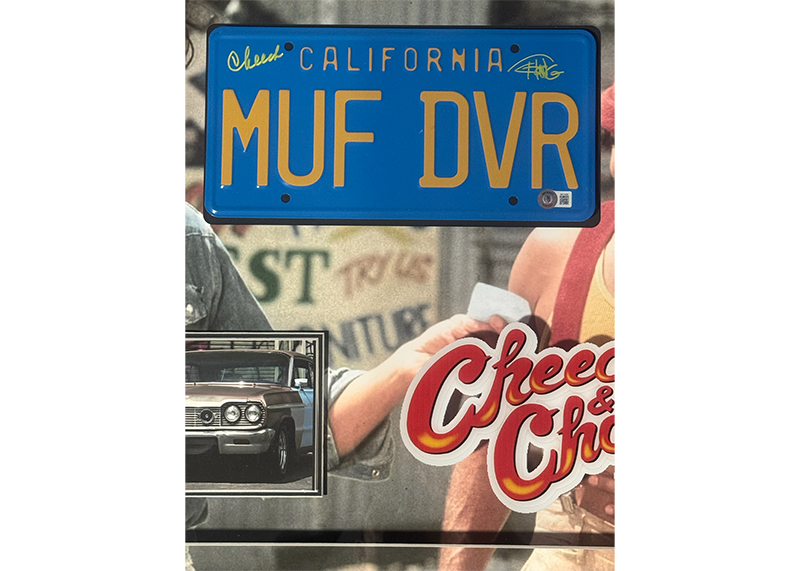 Cheech & Chong Signed MUF DVR License Plate Framed 27.5x21.5 Beckett