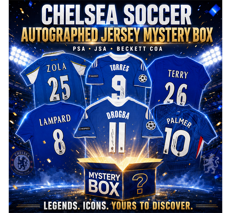 Chelsea F.C. Autographed/Signed Soccer Jersey Mystery Box with PSA JSA or Beckett COA