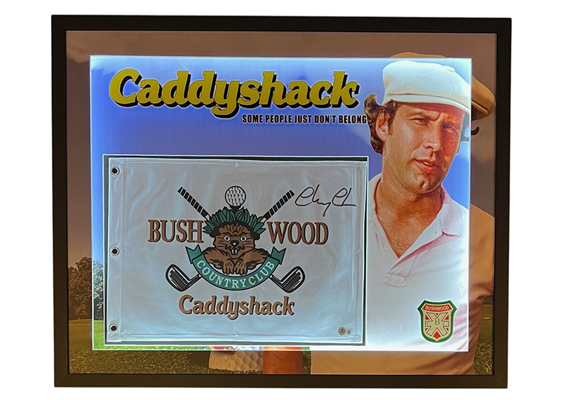 Chevy Chase Signed Caddyshack Bushwood Flag 3D LED Frame Beckett 31.5x25.5