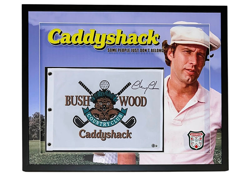 Chevy Chase Signed Caddyshack Bushwood Flag 3D LED Frame Beckett 31.5x25.5