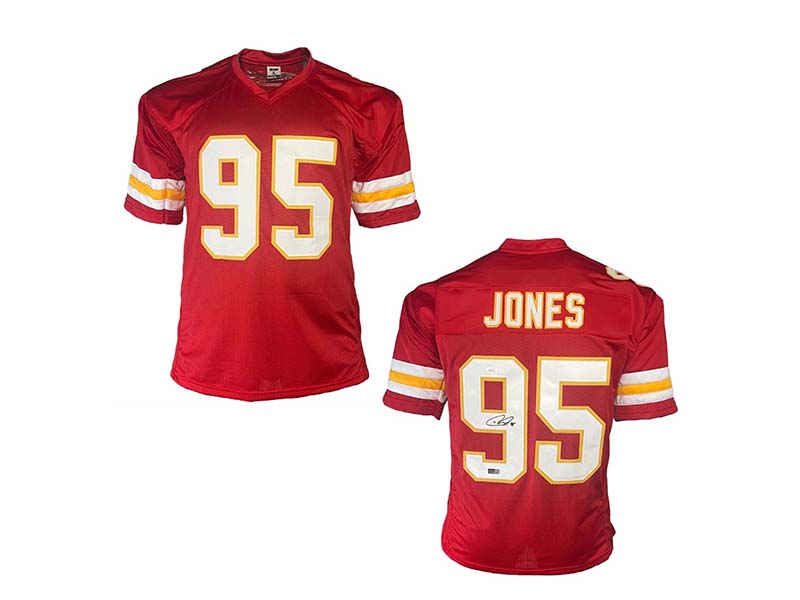 Chris Jones Autographed Red Custom Football Jersey JSA Golden