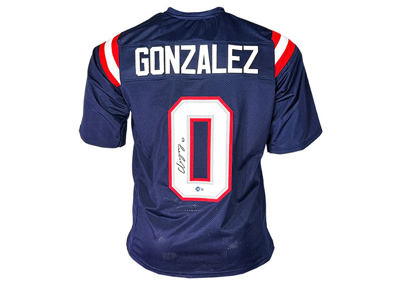 Christian Gonzalez Signed New England Blue Football Jersey Beckett