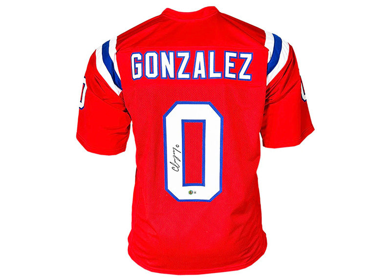Christian Gonzalez Signed New England Red Football Jersey Beckett