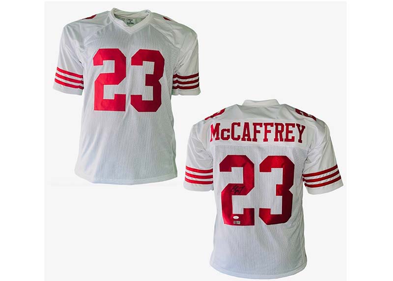 Christian McCaffrey Signed Custom White Football Jersey JSA