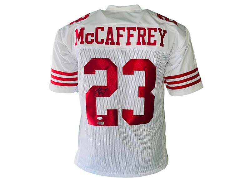 Christian McCaffrey Signed Custom White Football Jersey JSA