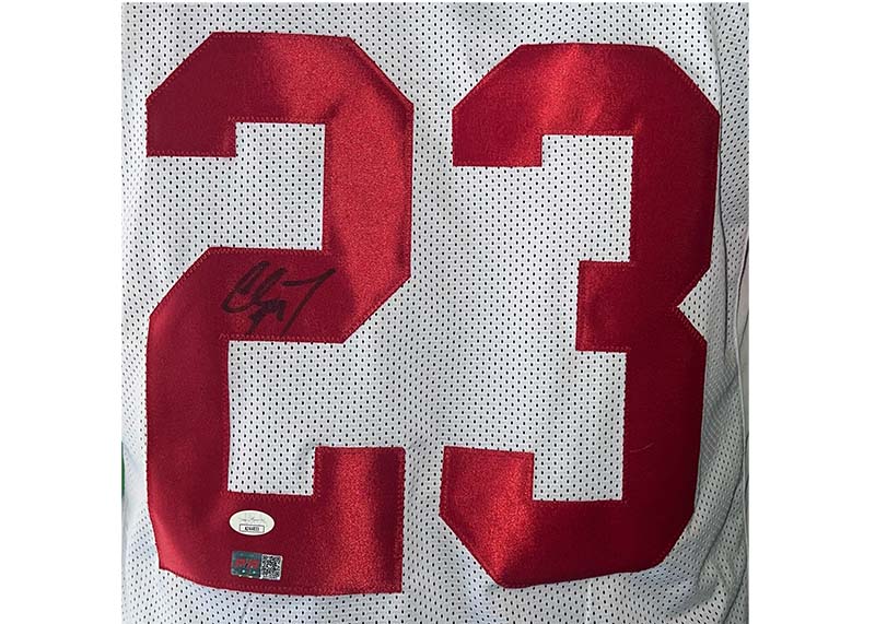 Christian McCaffrey Signed Custom White Football Jersey JSA