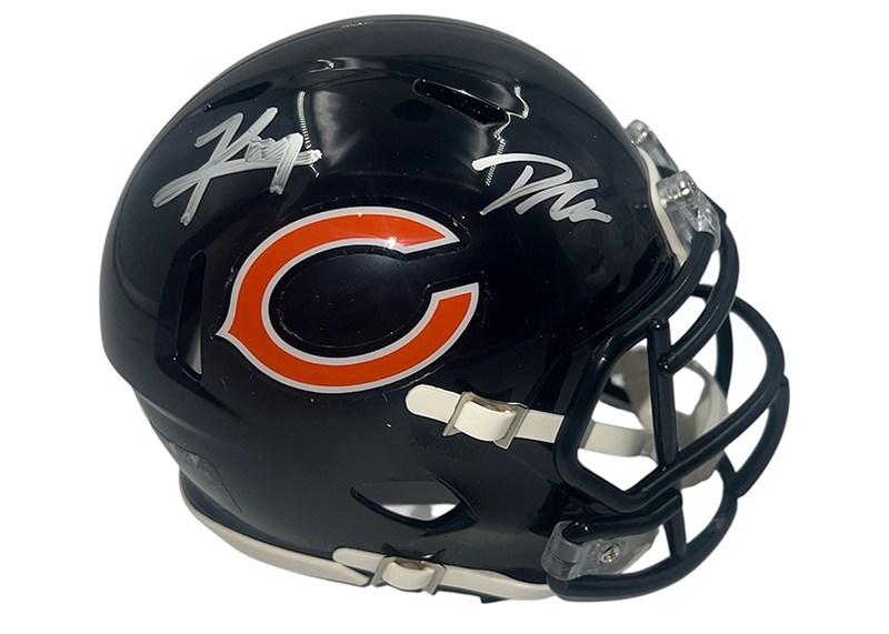 D'Andre Swift and Kyle Monangai Signed Chicago Bears Speed Mini Helmet JSA