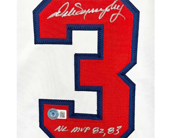 Dale Murphy Signed Atlanta NL MVP 82,83 Inscription White Baseball Jersey (Beckett)
