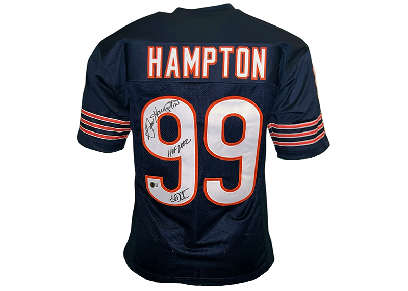 Dan Hampton Signed Chicago Blue Football Jersey Beckett HOF 2002 Insc