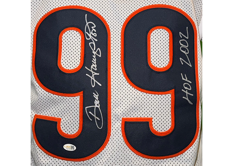 Dan Hampton Signed Chicago White Football Jersey JSA HOF 2002 Insc