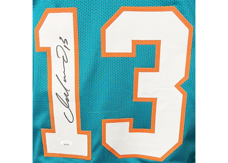 Dan Marino Autographed Teal Custom Stats Football Jersey (JSA)