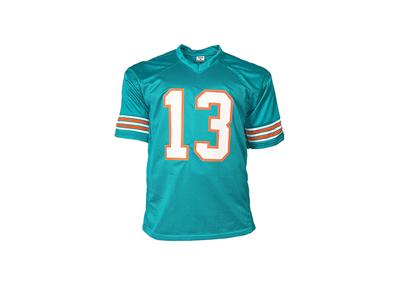 Dan Marino Autographed Teal Custom Stats Football Jersey (JSA)