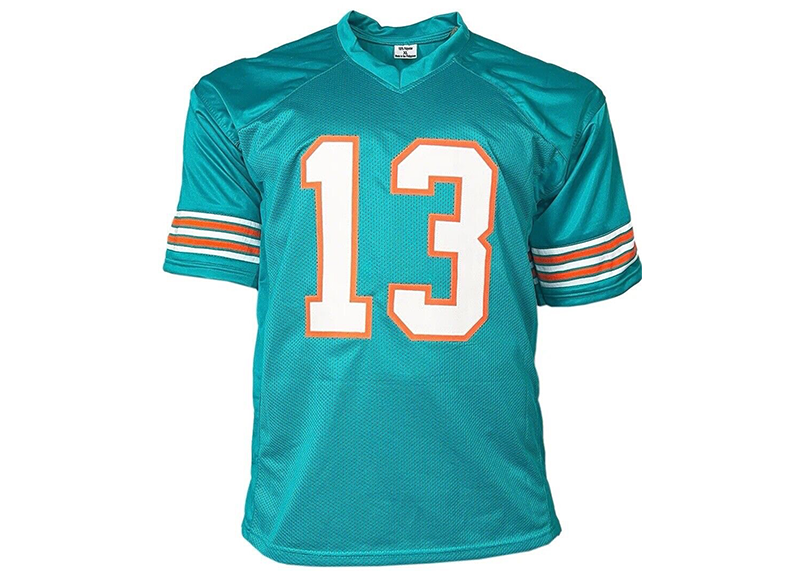 Dan Marino Autographed Teal Custom Stats Football Jersey (JSA)