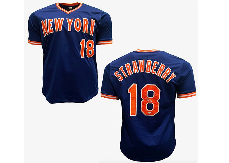 Darryl Strawberry Signed New York Blue Baseball Jersey (JSA)