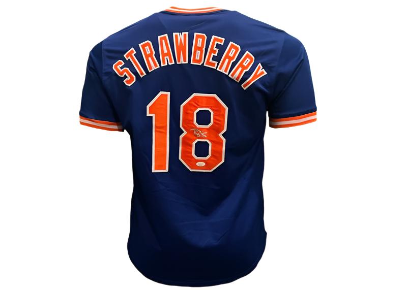 Darryl Strawberry Signed New York Blue Baseball Jersey (JSA)