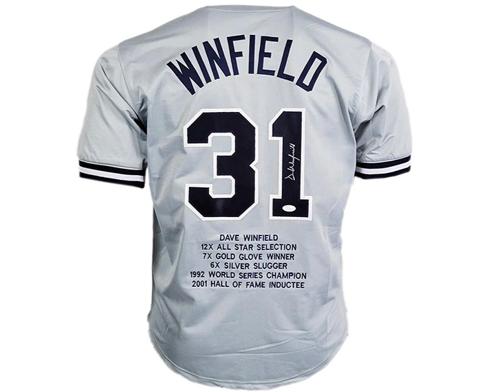 Dave Winfield Signed Stats New York Grey Custom Baseball Jersey JSA