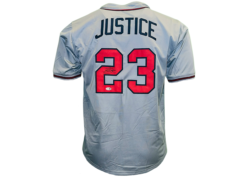 David Justice Signed Atlanta Gray Baseball Jersey JSA