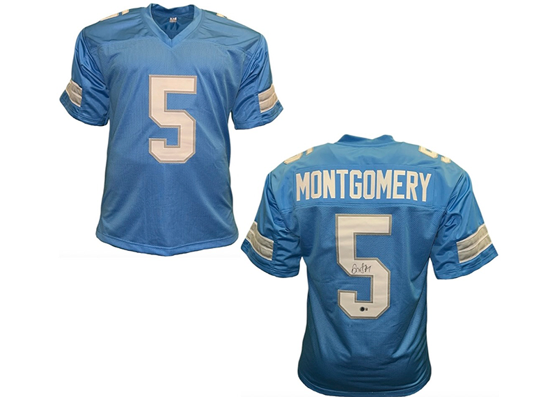 David Montgomery Signed Custom Blue Football Jersey Beckett