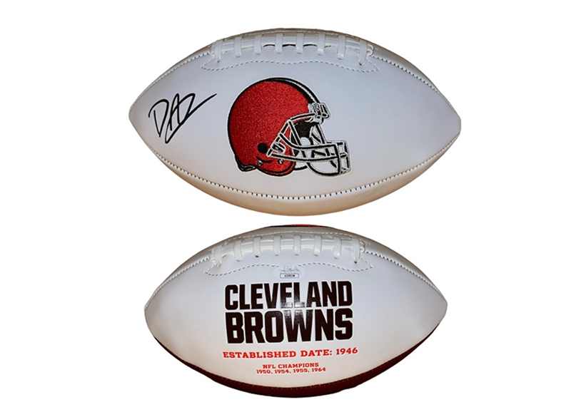 David Njoku Signed Cleveland Browns official Football Logo JSA