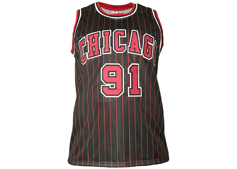 Dennis Rodman Signed Chicago Black Pinstripe Basketball Jersey JSA