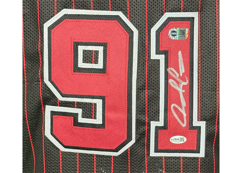 Dennis Rodman Signed Chicago Black Pinstripe Basketball Jersey JSA