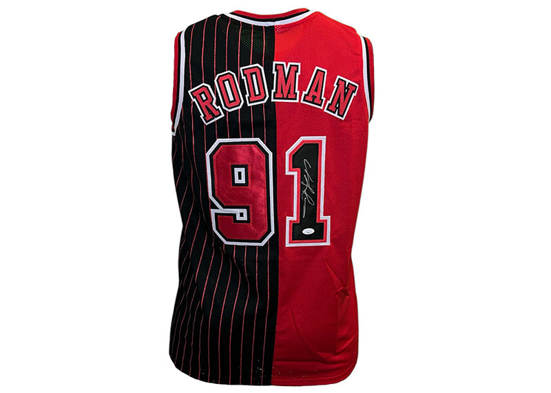 Dennis Rodman Signed Chicago Red-Pinstripe Basketball Jersey JSA