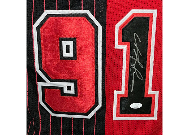 Dennis Rodman Signed Chicago Red-Pinstripe Basketball Jersey JSA