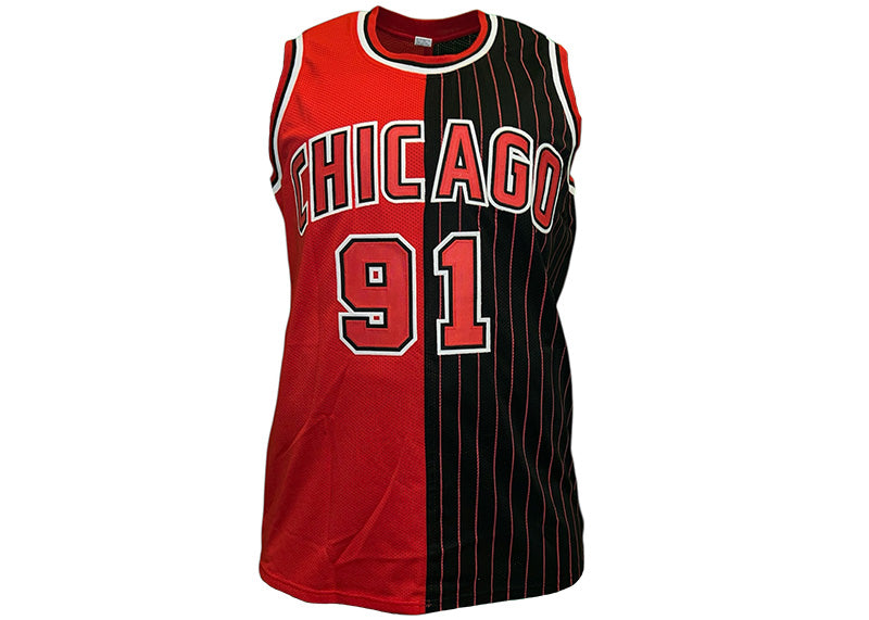 Dennis Rodman Signed Chicago Red-Pinstripe Basketball Jersey JSA