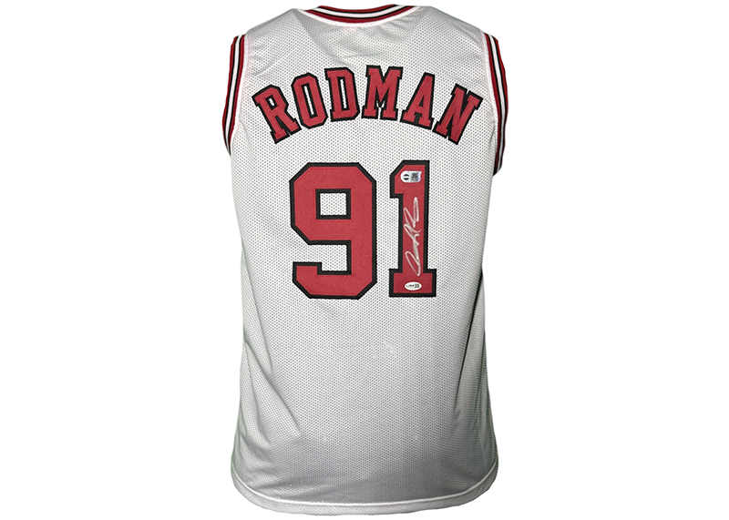 Dennis Rodman Signed Chicago White Basketball Jersey JSA