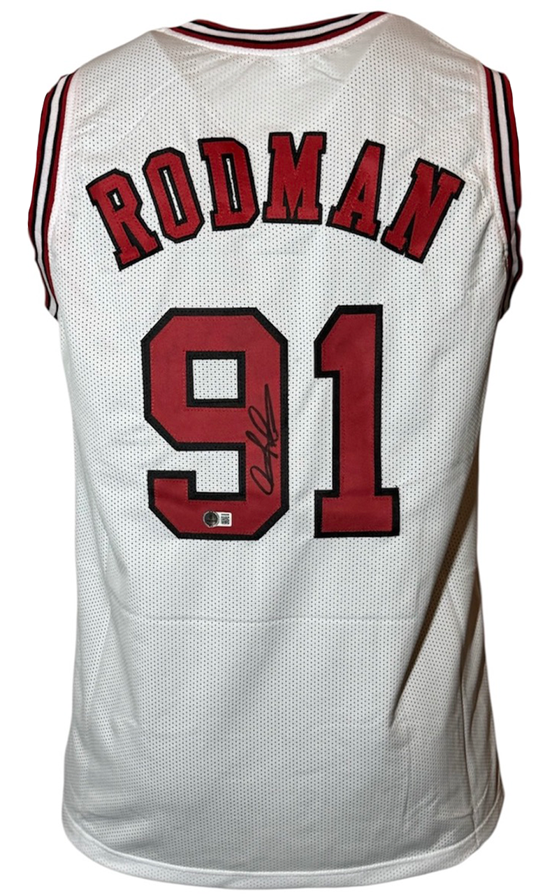 Dennis Rodman Signed Chicago White Basketball  black sig Jersey Beckett