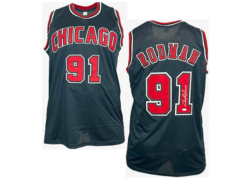 Dennis Rodman Signed Chicago Black Silver Ink Basketball Jersey JSA