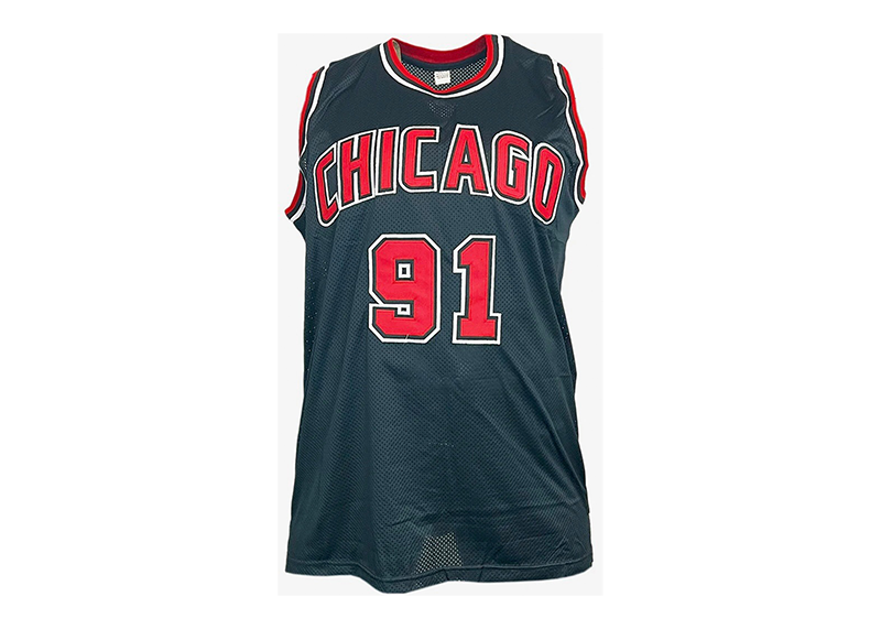 Dennis Rodman Signed Chicago Black Silver Ink Basketball Jersey JSA