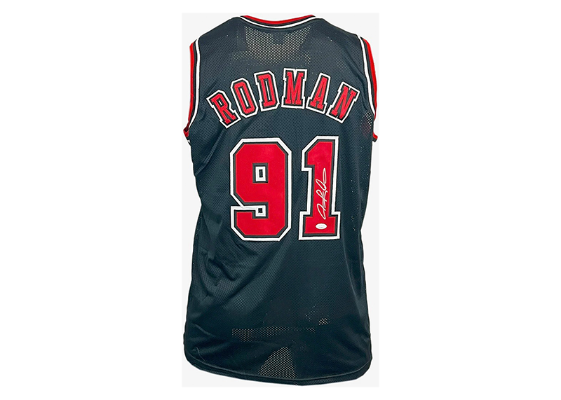 Dennis Rodman Signed Chicago Black Silver Ink Basketball Jersey JSA