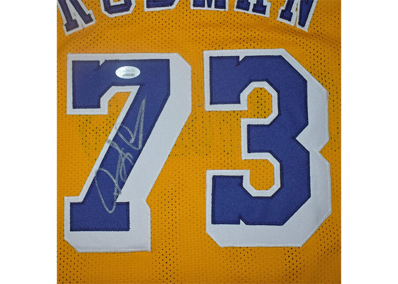Dennis Rodman Signed Los Angeles Yellow Basketball Jersey JSA
