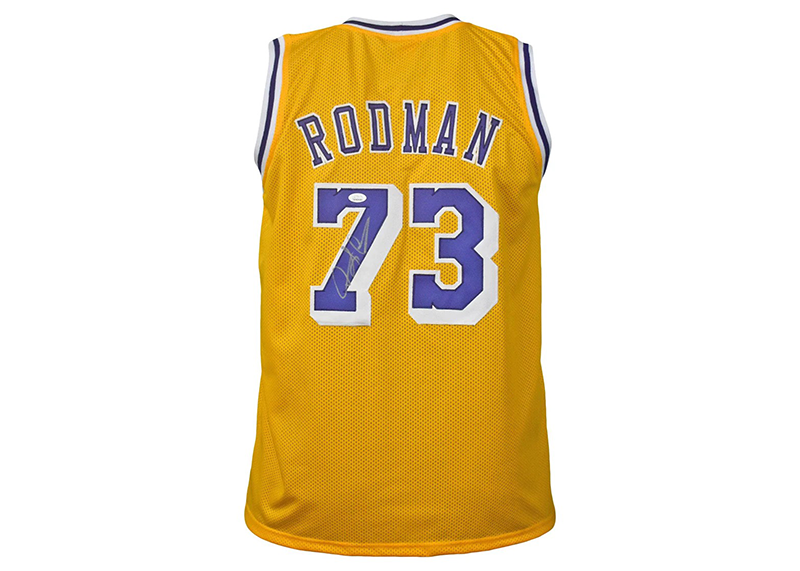 Dennis Rodman Signed Los Angeles Yellow Basketball Jersey JSA