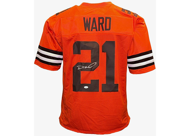Denzel Ward Signed Cleveland Orange Football Jersey JSA
