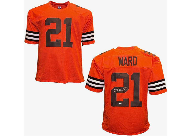 Denzel Ward Signed Cleveland Orange Football Jersey JSA