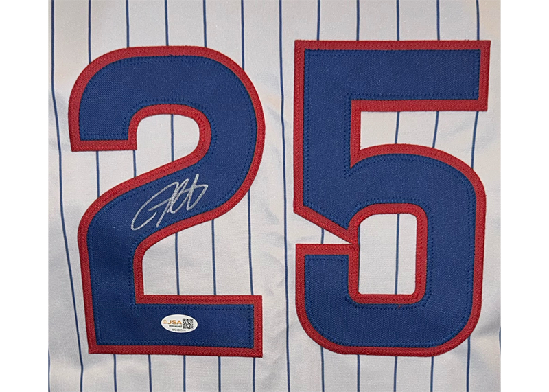 Derrek Lee Signed Chicago Pinstripe Baseball Jersey JSA