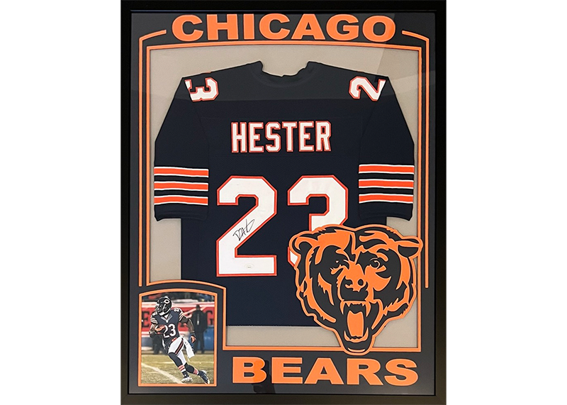 Devin Hester Autographed Chicago Bears 3D Logo Framed Jersey 35”x44”(JSA)