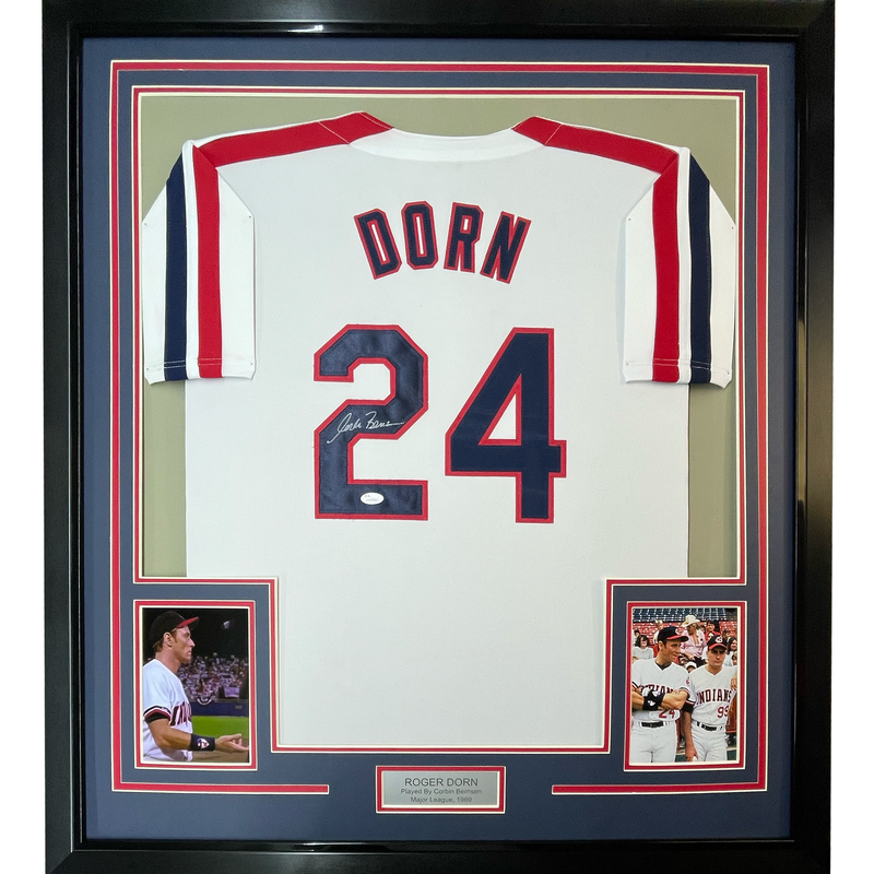 Framed Autographed/Signed Corbin Bernsen Roger Dorn 35x39 Major League Cleveland Baseball Jersey JSA COA