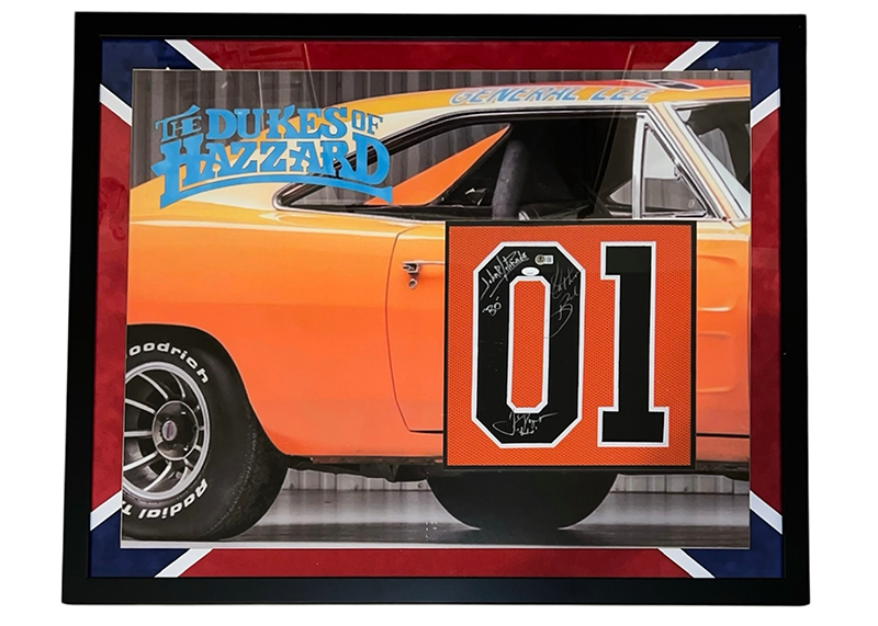 Dukes of Hazzard Signed Framed Jersey 42x34x1 JSA