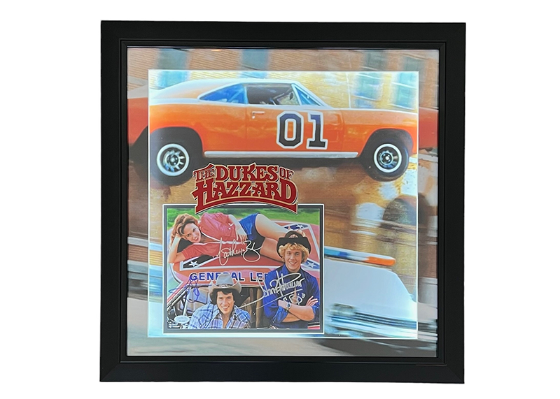 Dukes of Hazzard Signed John Schneider, Tom Wopat & Catherine Bach 23x23 3D With LED Lights Frame JSA