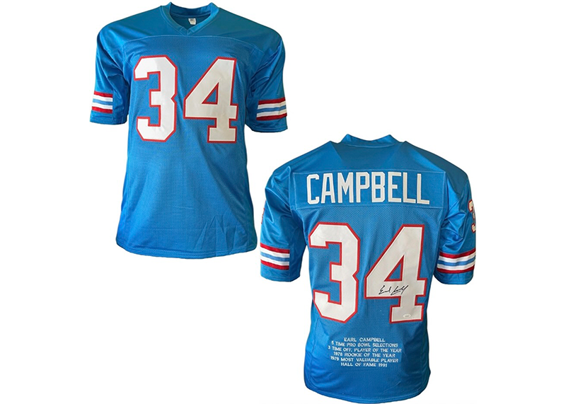 Earl Campbell Autographed Houston Football Stat Jersey Powder Blue (JSA)