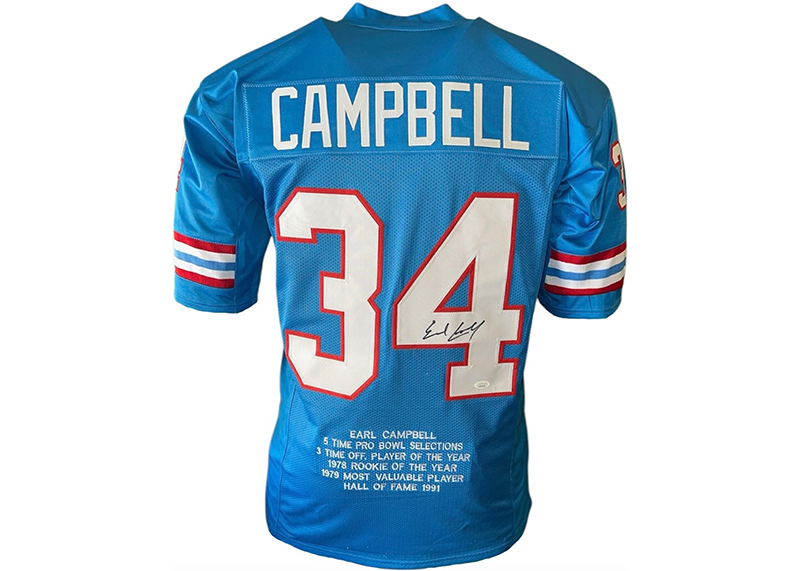 Earl Campbell Autographed Houston Football Stat Jersey Powder Blue (JSA)