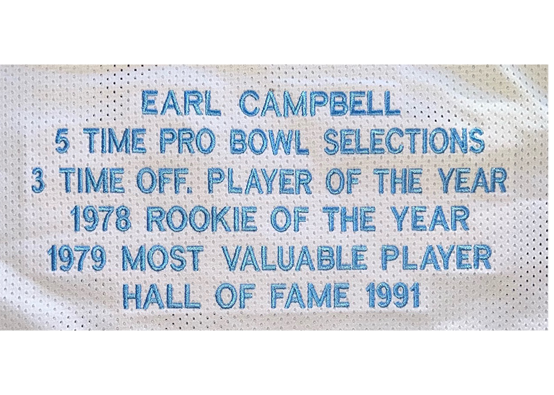 Earl Campbell Autographed Houston White Football Stat Jersey (JSA)