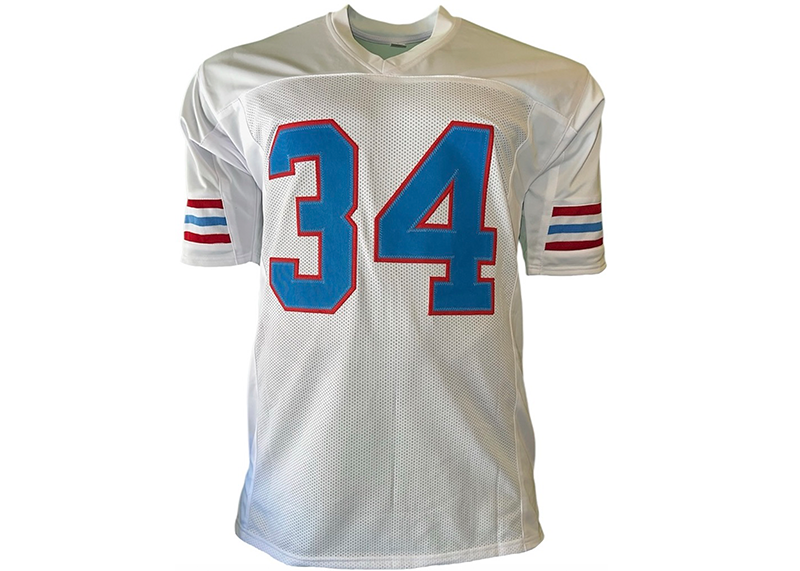 Earl Campbell Autographed Houston White Football Stat Jersey (JSA)