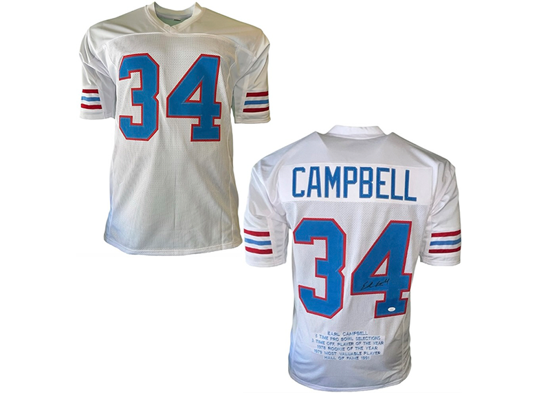 Earl Campbell Autographed Houston White Football Stat Jersey (JSA)