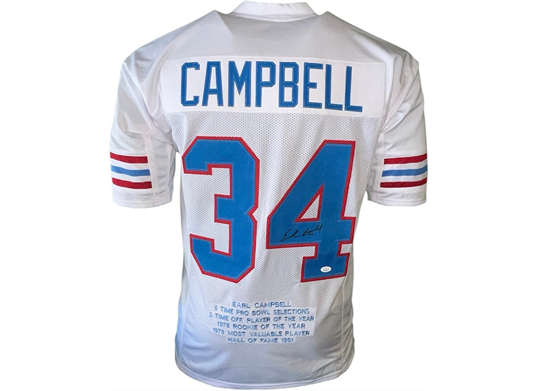 Earl Campbell Autographed Houston White Football Stat Jersey (JSA)