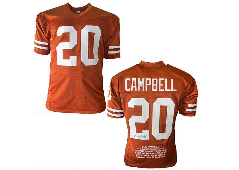 Earl Campbell Signed Texas Orange Football Stat Jersey (JSA)